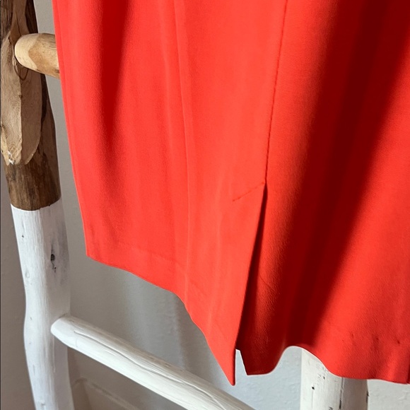 Reiss Orange-Red Coral Fitted Bodycon Cap-Sleeve Midi Sheath Dress 2 Stretch - Picture 8 of 12